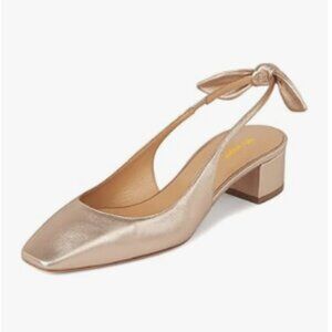 Wo Wagas Gold Bowknots Elastic Strap Slingback Pumps Squared Toe Slip On Shoes